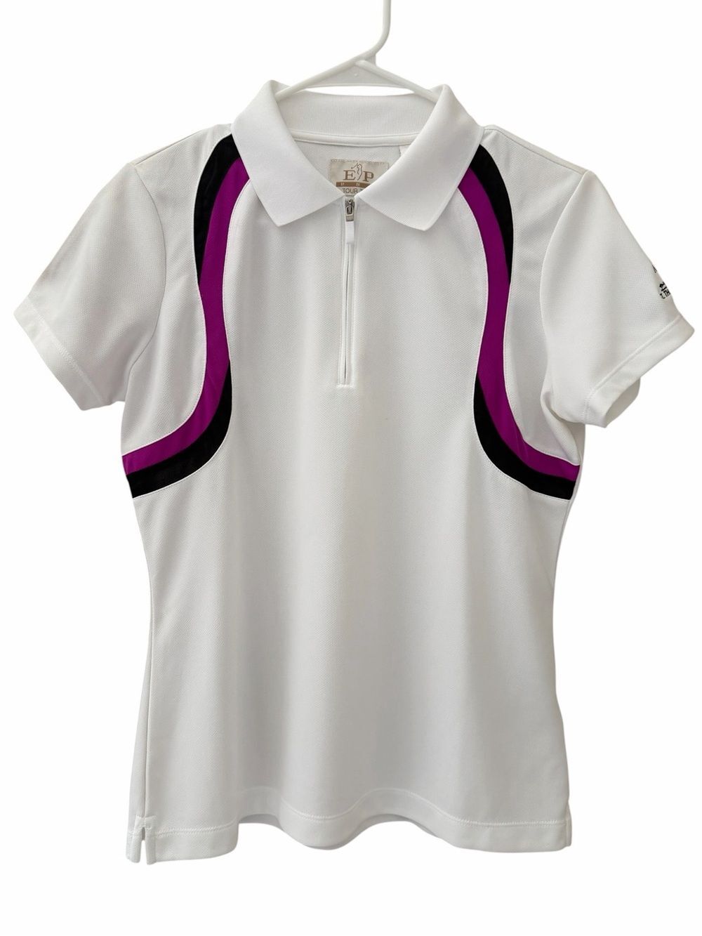 EP Pro Tour Mahogany Run Golf Polo Shirt Womens Sz S White Purple Black 1/4 Zip